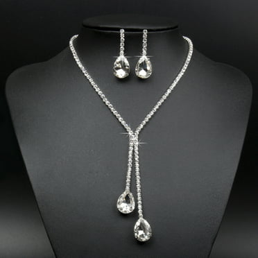 Pendant Chain Necklace Earrings Fashion Jewelry New Simple Bride Rhinestone LH 